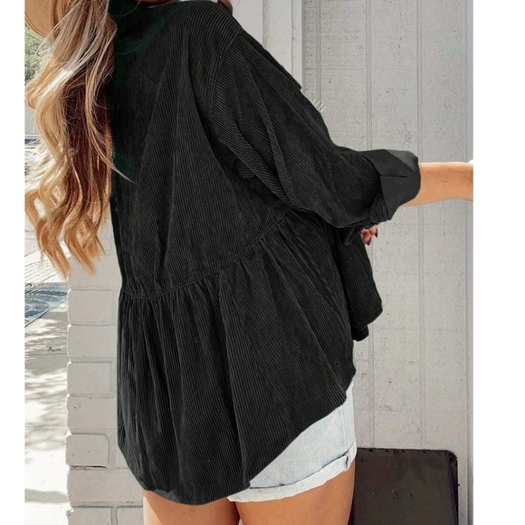 Plus Solid Corduroy Button Down Long Sleeve Shirt - Picture 5 of 5